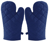 Kuber Industries Heat Resistant Cotton Kitchen Oven Mitt Microwave Glove Set, Non-Slip Grip and Hanging Loop for Kitchen, Cooking, Baking, Set of 2 (Blue)